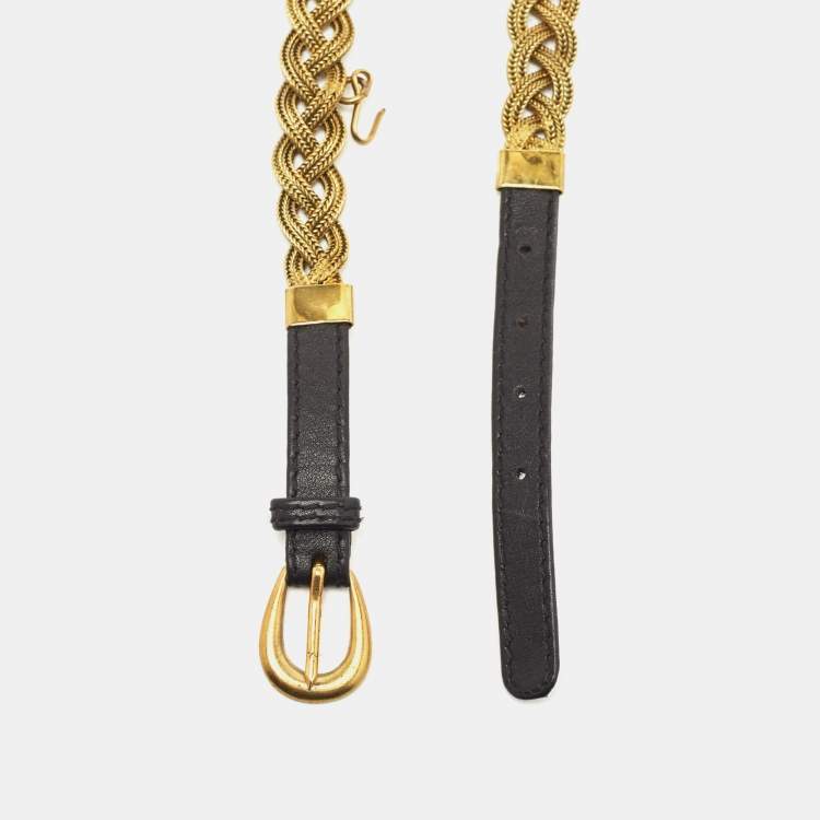 Pre Owned Chanel Balck/Gold Chain and Leather Medallion Belt 80CM