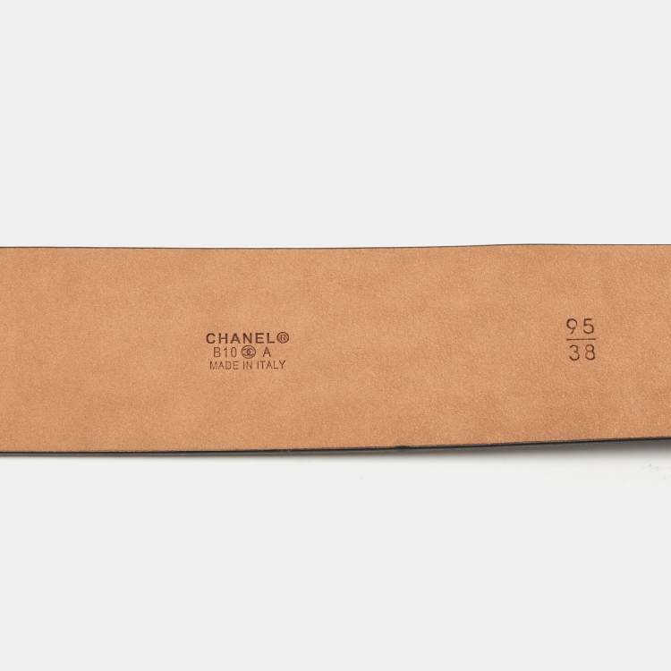 Pre Owned Chanel Black Quilted Embossed Patent Leather CC Buckle Belt 95 CM