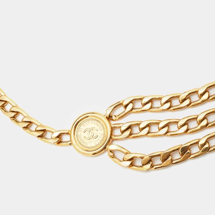 Pre Owned Chanel 31 Rue Cambon Gold Tone 3 Layer Chain Link Belt