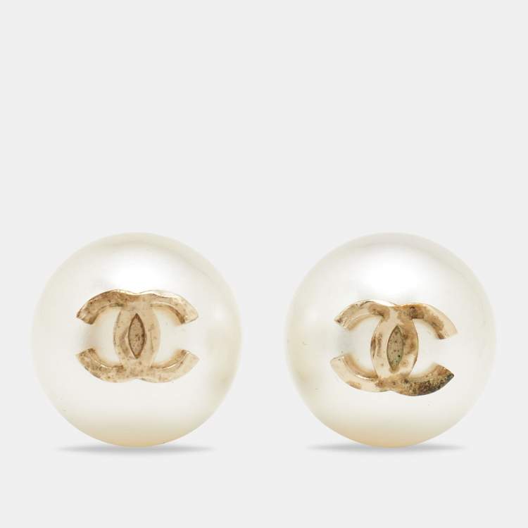 Vintage Chanel Faux Pearl Clip On Earrings