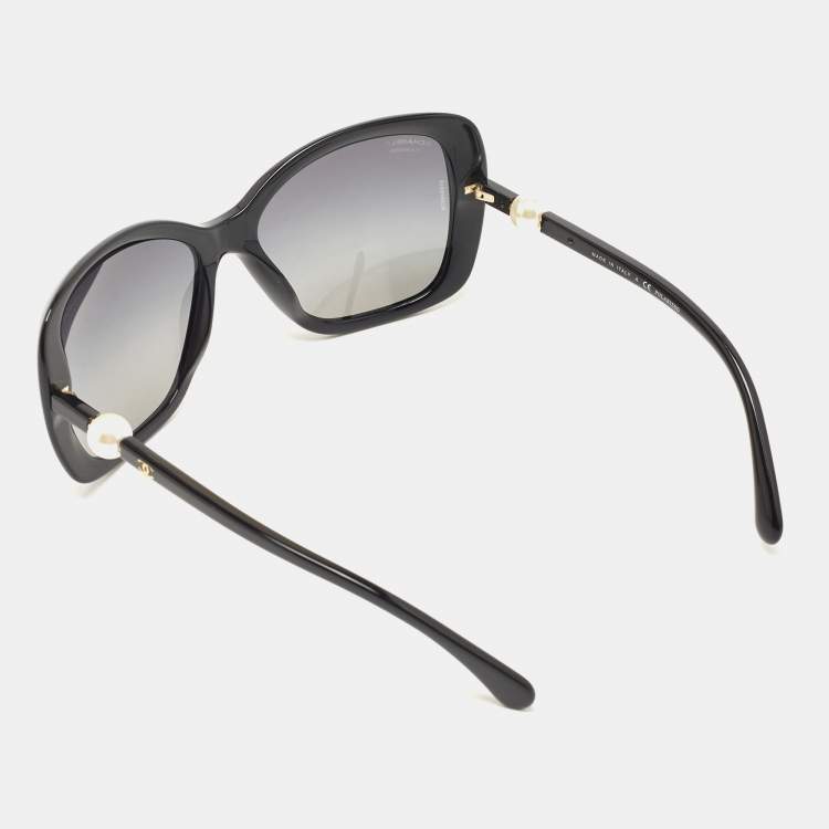 Pre Owned Chanel Black CC Pearl Polarized Sunglasses