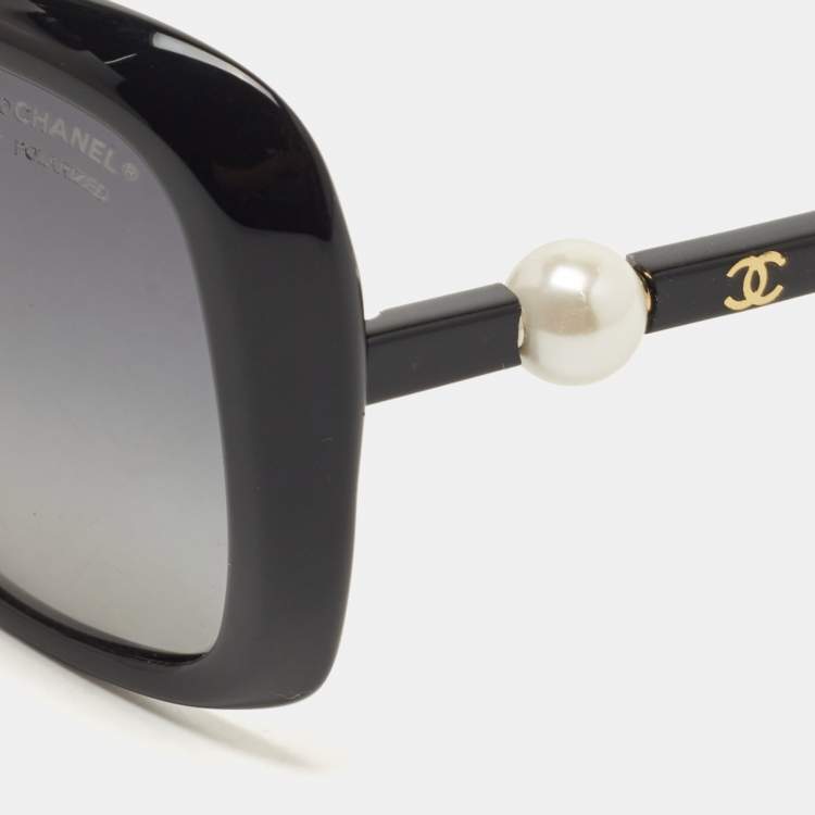 Chanel Black CC Pearl Polarized Sunglasses Chanel
