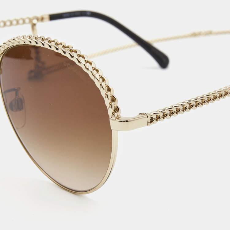 CHANEL 5124 A Sunglasses 59-17 Brown Gold Plastic Women's Made in Italy 384