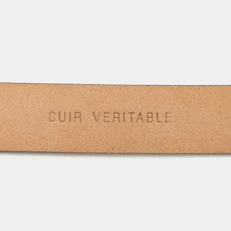 Pre Owned Chanel Blue Leather CC Camellia Buckle Reversible Slim Belt 85CM