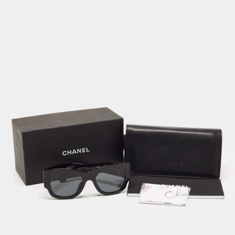 Pre Owned Chanel Black 5421-B-A CC Embellished Square Sunglasses