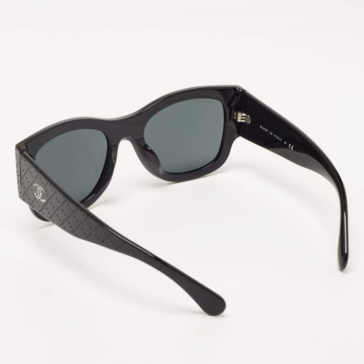 Pre Owned Chanel Black 5421-B-A CC Embellished Square Sunglasses