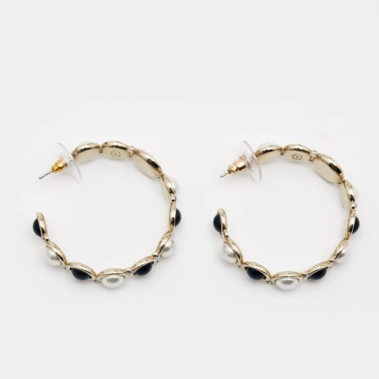 Hoop earrings - Metal, calfskin & strass, gold, black & crystal — Fashion |  CHANEL