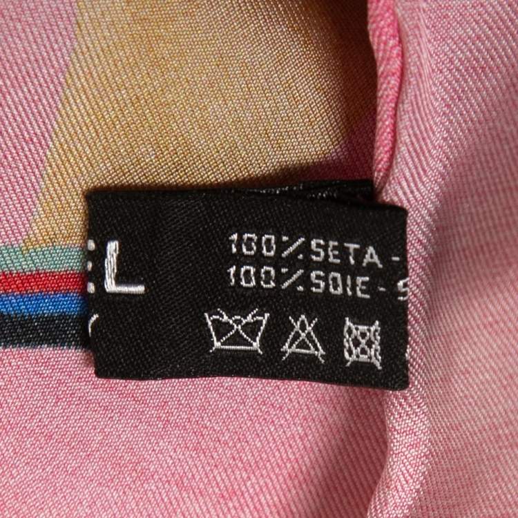 Pre Owned Chanel Pink Watercolor Logo Printed Silk Square Scarf