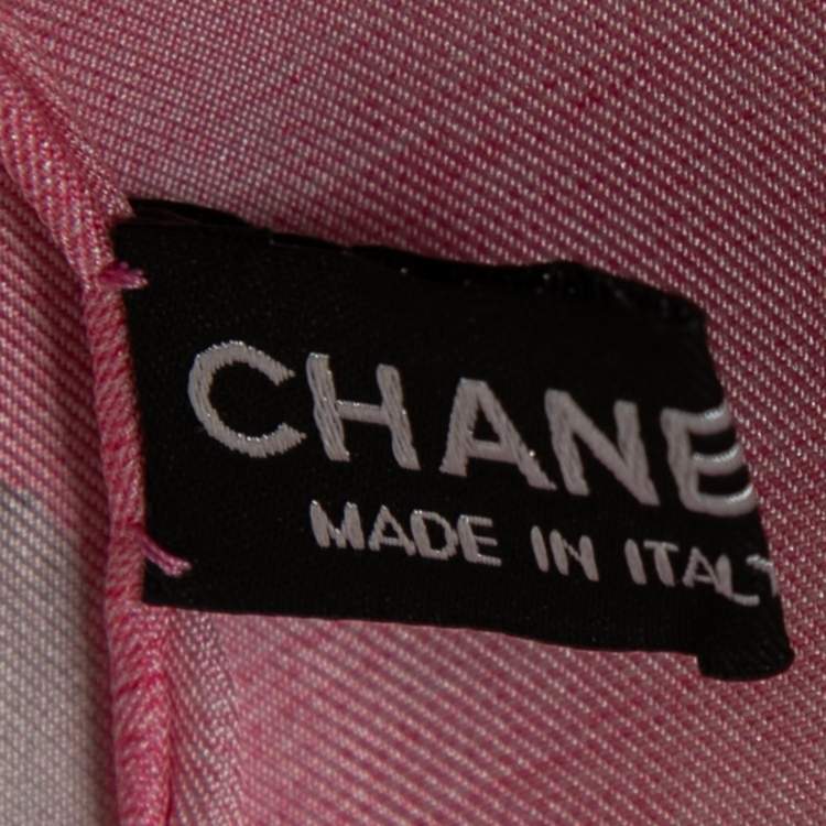 Pre Owned Chanel Pink Watercolor Logo Printed Silk Square Scarf