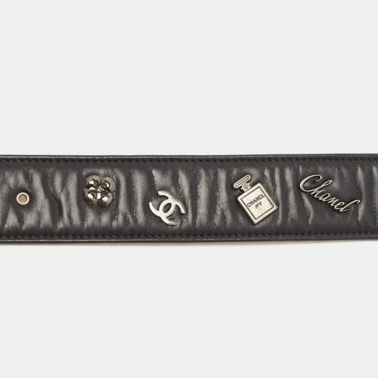 Pre Owned Chanel Black Leather CC Charm Waist Belt 65CM