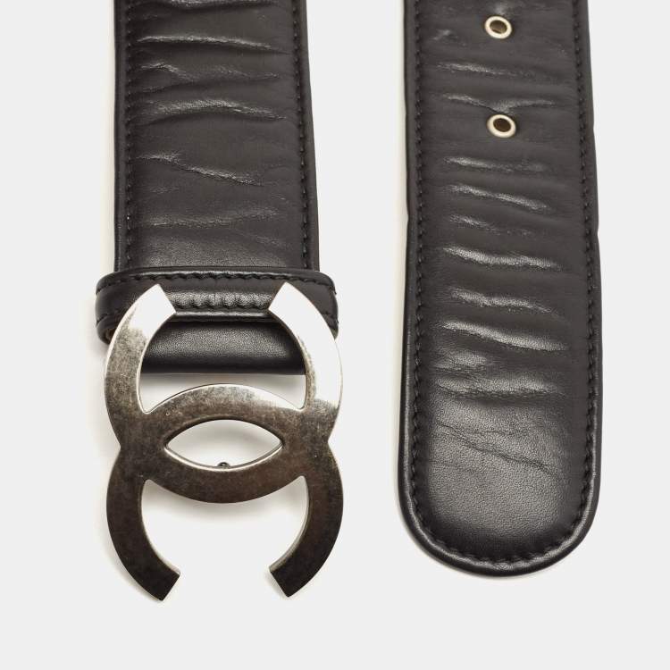 Pre Owned Chanel Black Leather CC Charm Waist Belt 65CM