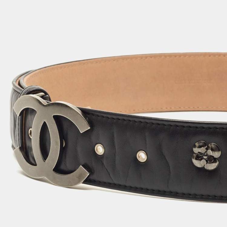 Pre Owned Chanel Black Leather CC Charm Waist Belt 65CM