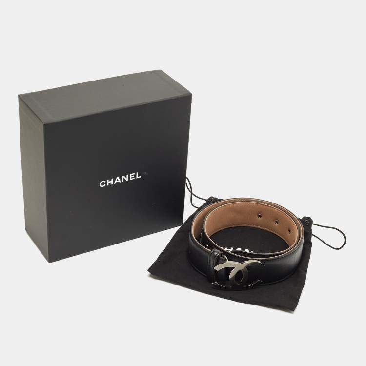 Pre Owned Chanel Black Leather CC Charm Waist Belt 65CM