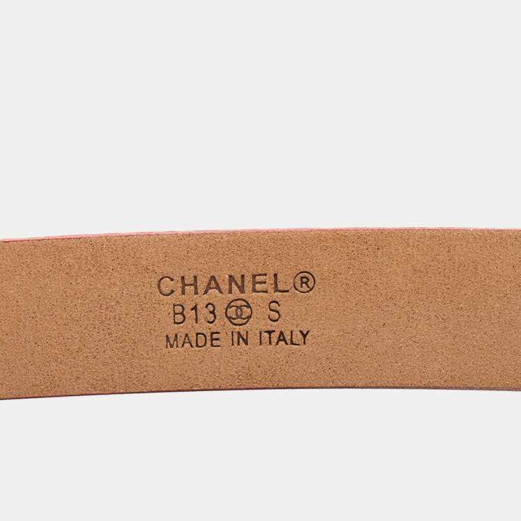 Pre Owned Chanel Coral Orange Leather CC Pearl Detail Belt 85CM