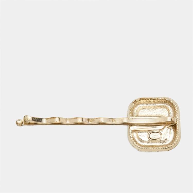 Pre Owned Chanel CC Resin Crystal Gold Tone Hair Pin