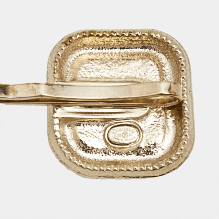 Pre Owned Chanel CC Resin Crystal Gold Tone Hair Pin