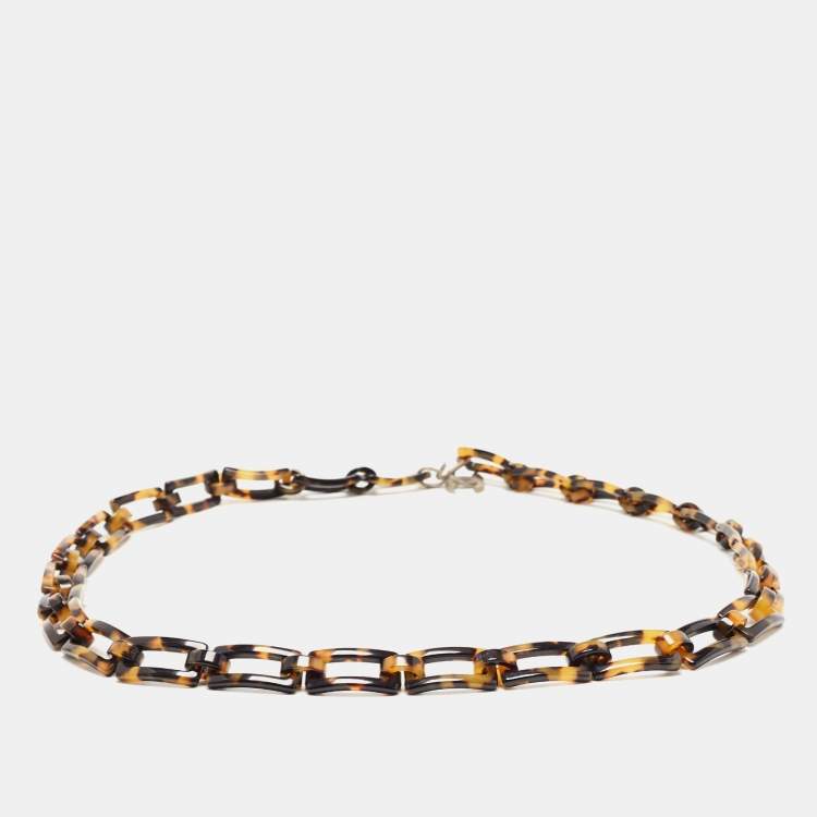 Pre Owned Chanel Brown Tortoise Acetate Chain Link CC Waist Belt 