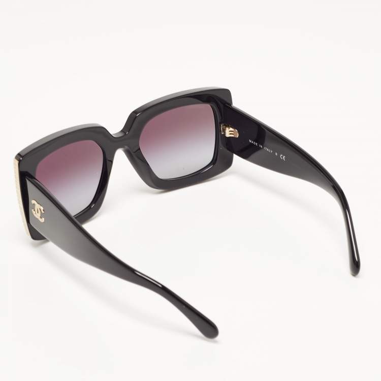 Pre Owned Chanel Black/Gold Gradient CC Rectangular Sunglasses