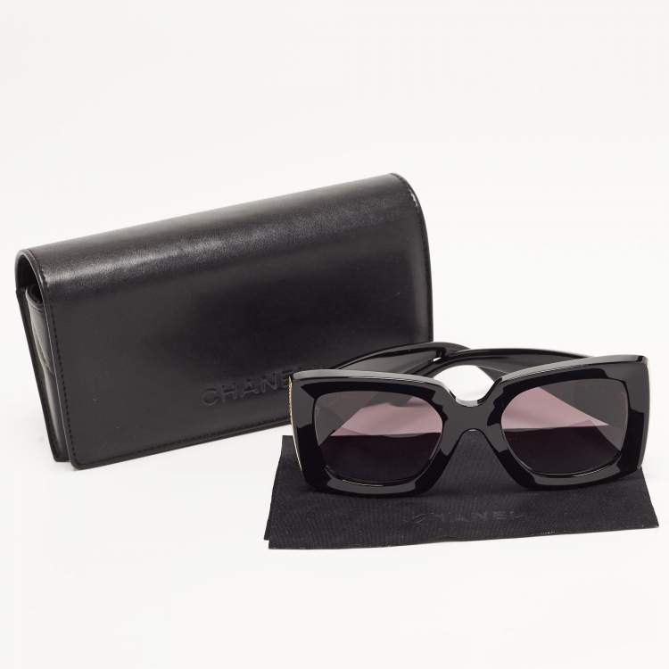Pre Owned Chanel Black/Gold Gradient CC Rectangular Sunglasses