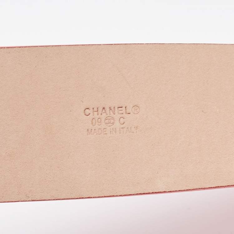 Pre Owned Chanel Orange Patent Leather CC Plaque Buckle Belt 75CM