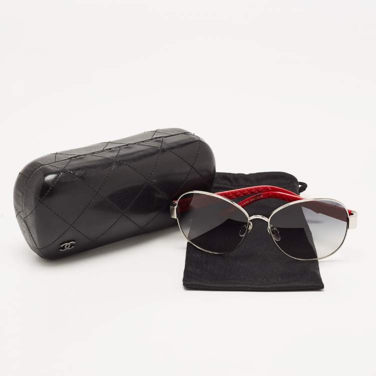 Pre Owned Chanel Red Gradient CC Quilted Aviator Sunglasses