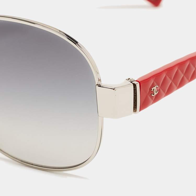 Pre Owned Chanel Red Gradient CC Quilted Aviator Sunglasses