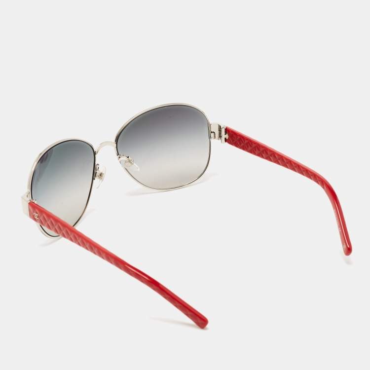 Pre Owned Chanel Red Gradient CC Quilted Aviator Sunglasses