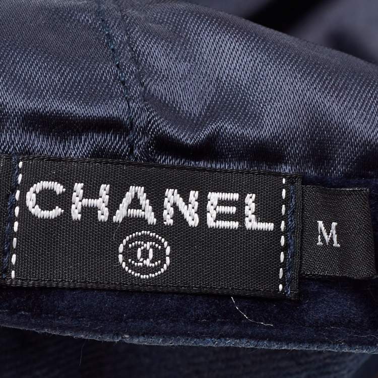 Pre Owned Chanel Blue Cotton Logo Embellished Cap M