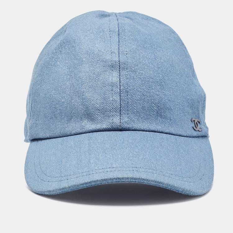 Pre Owned Chanel Blue Cotton Logo Embellished Cap M