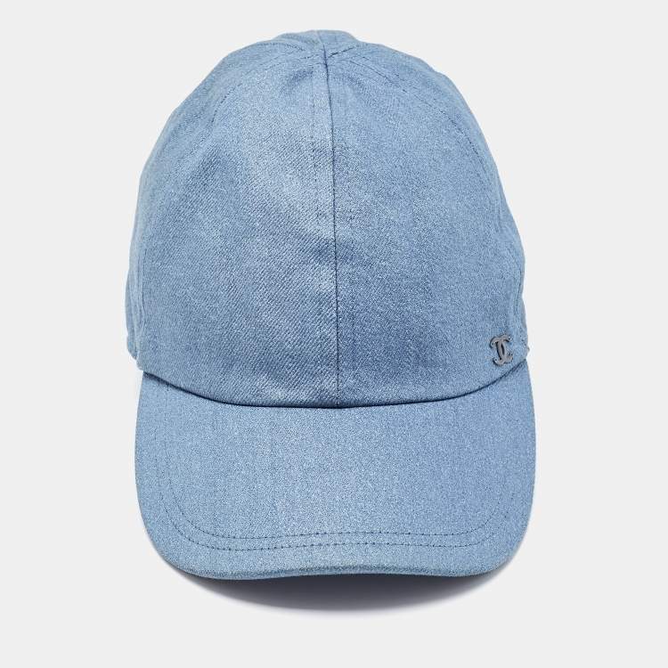 Pre Owned Chanel Blue Cotton Logo Embellished Cap M