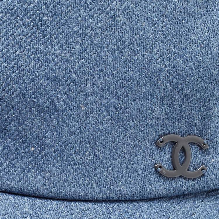 Pre Owned Chanel Blue Cotton Logo Embellished Cap M