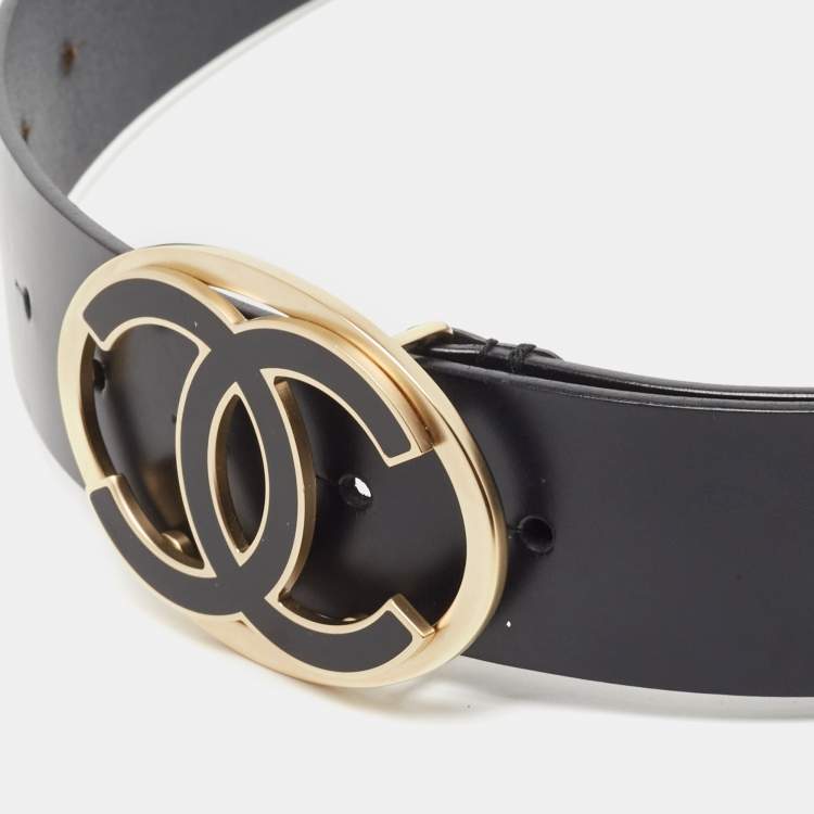Pre Owned Chanel Black Leather CC Buckle Belt 80CM 