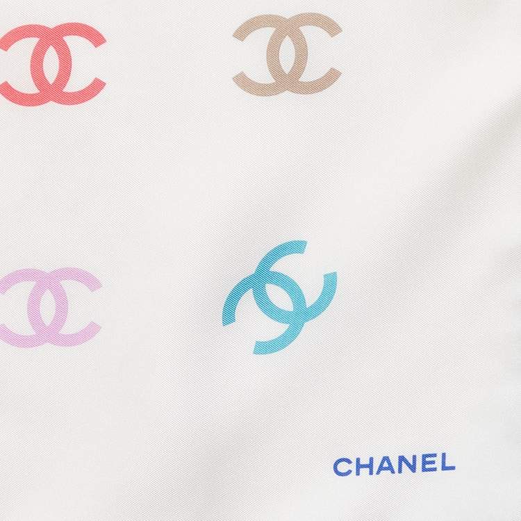 Pre Owned Chanel Cream All-over CC Print Silk Square Scarf