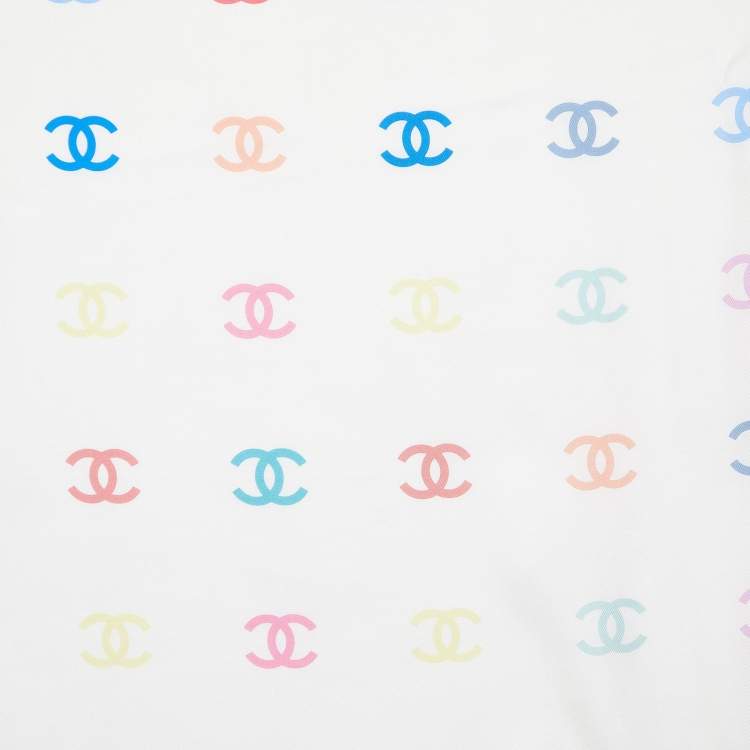 Pre Owned Chanel Cream All-over CC Print Silk Square Scarf