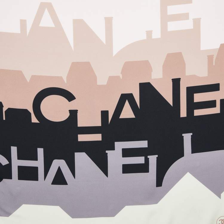 Pre Owned Chanel Multicolor Structural Logo Print Silk Square Scarf