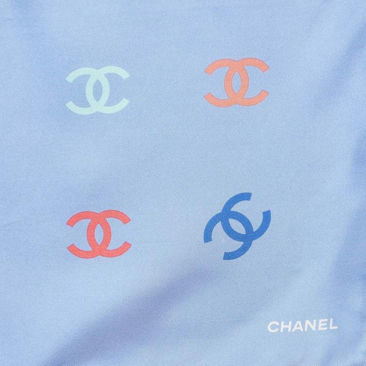 Pre Owned Chanel Light Blue All-over CC Print Silk Square Scarf