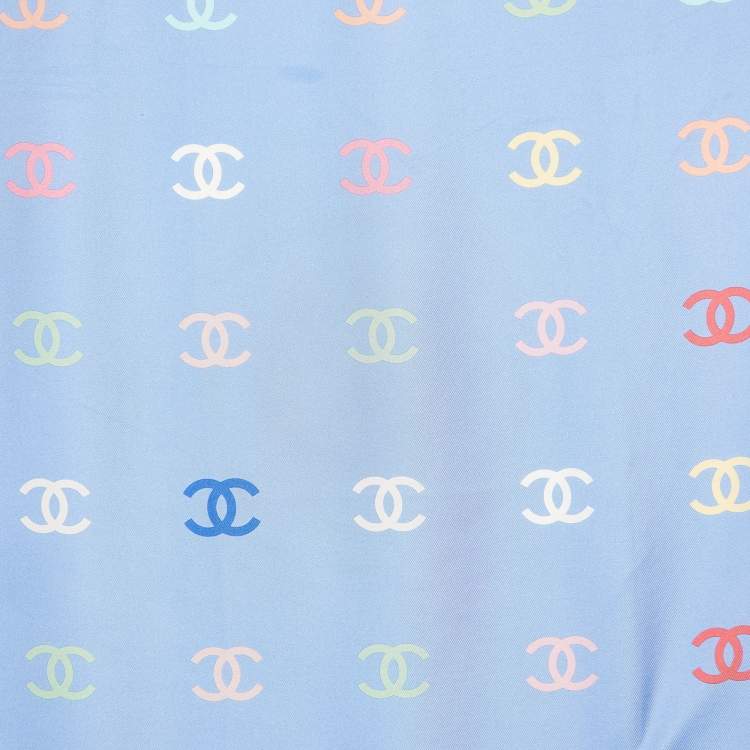 Pre Owned Chanel Light Blue All-over CC Print Silk Square Scarf