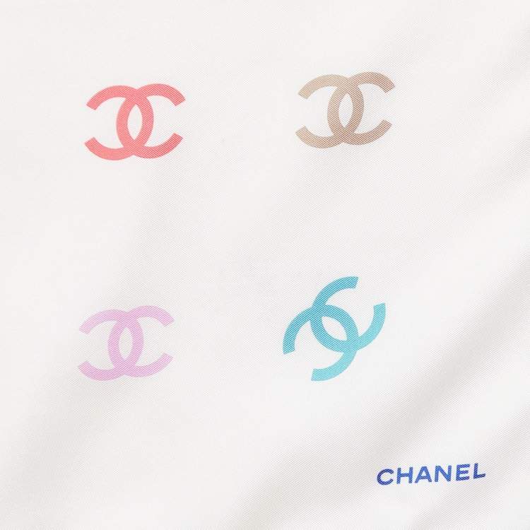 Pre Owned Chanel Cream All-over CC Print Silk Square Scarf