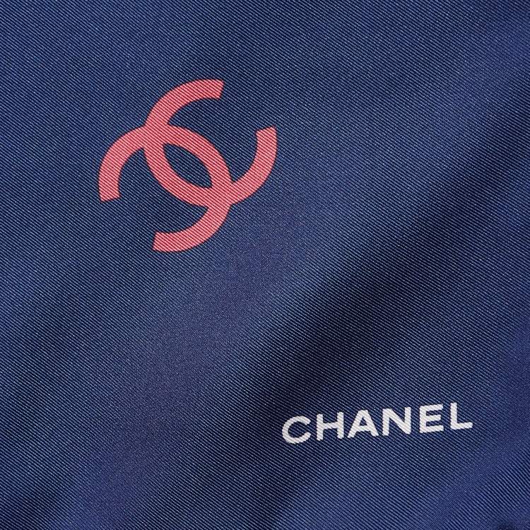 Pre Owned Chanel Navy Blue All-over CC Print Silk Square Scarf