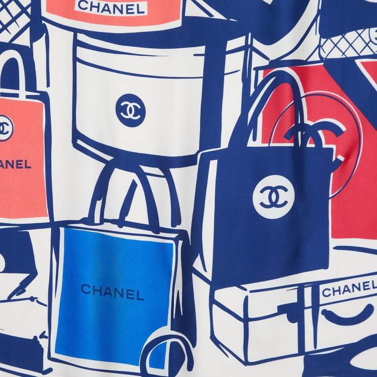 Pre Owned Chanel Cream Luggage Print Silk Square Scarf