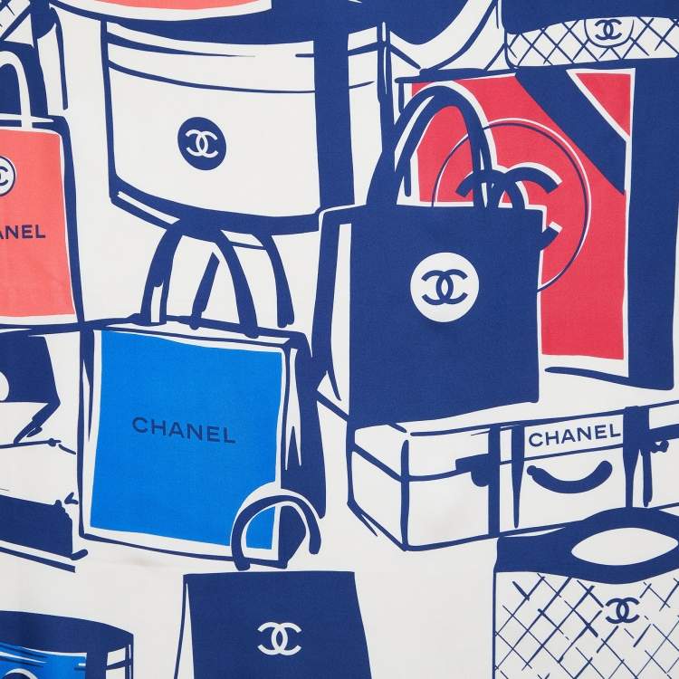 Pre Owned Chanel Cream Luggage Print Silk Square Scarf