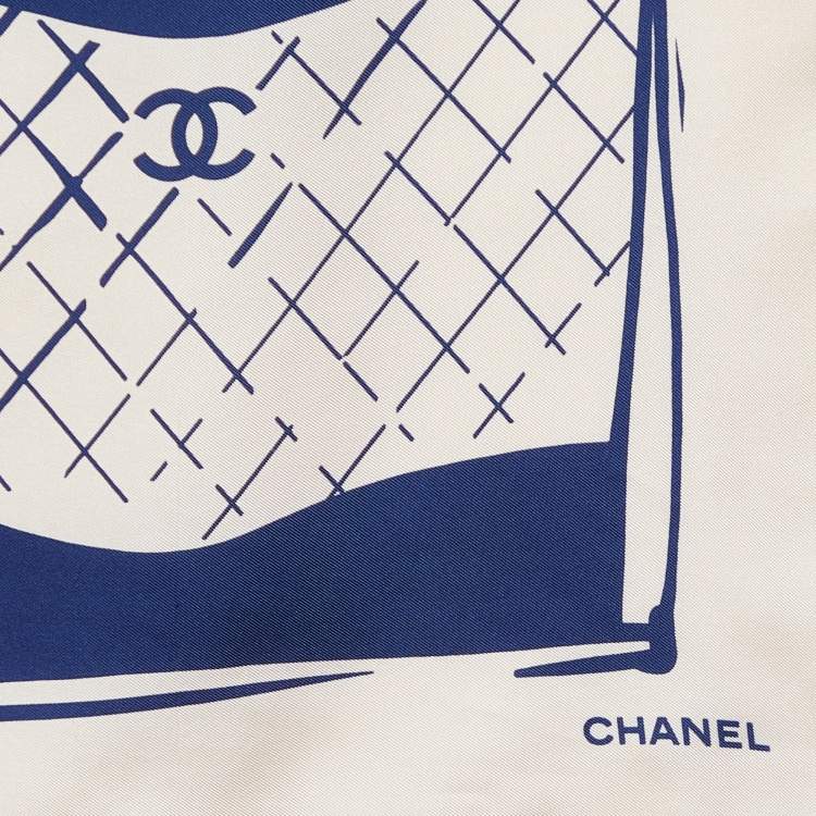 Pre Owned Chanel Cream Luggage Print Silk Square Scarf