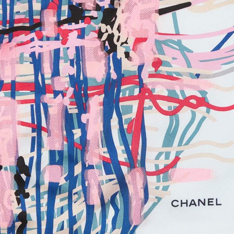 Pre Owned Chanel Multicolor Scribble Print Silk Square Scarf