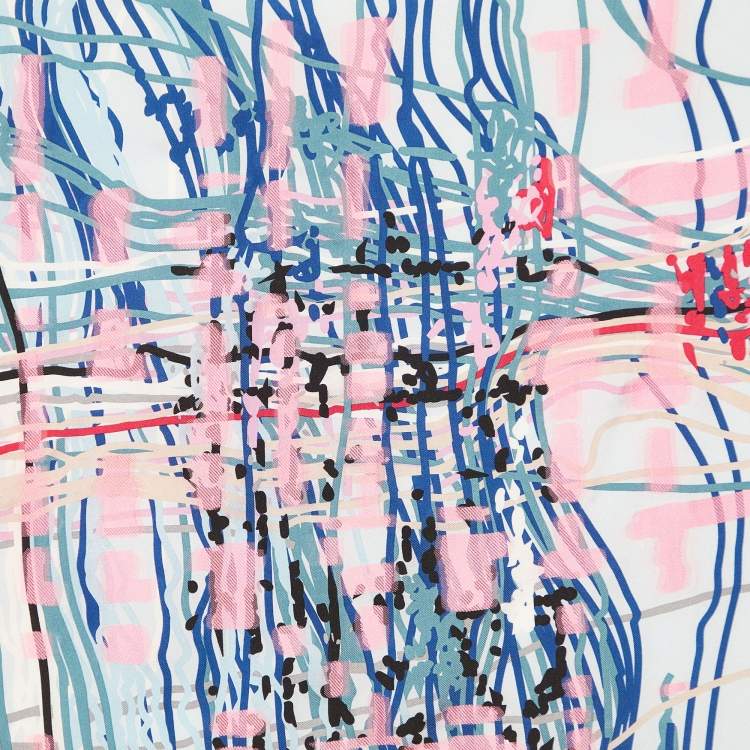 Pre Owned Chanel Multicolor Scribble Print Silk Square Scarf