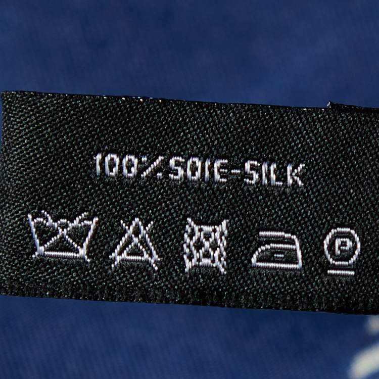 Pre Owned Chanel Navy Blue Zigzag Logo Print Silk Square Scarf