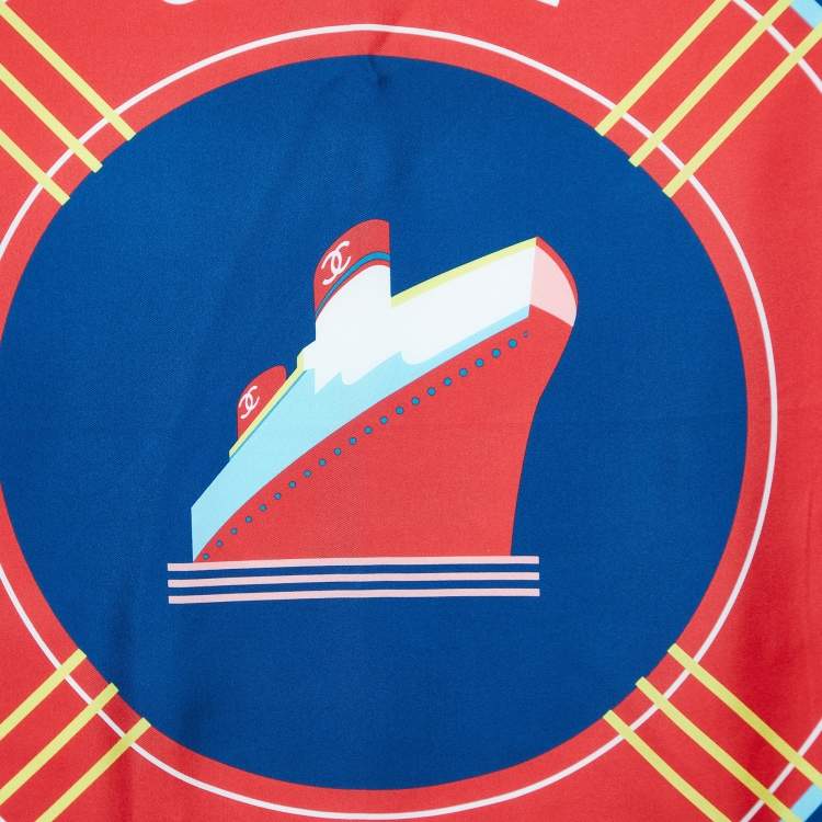 Pre Owned Chanel Navy Blue Cruise Flags Print Silk Square Scarf