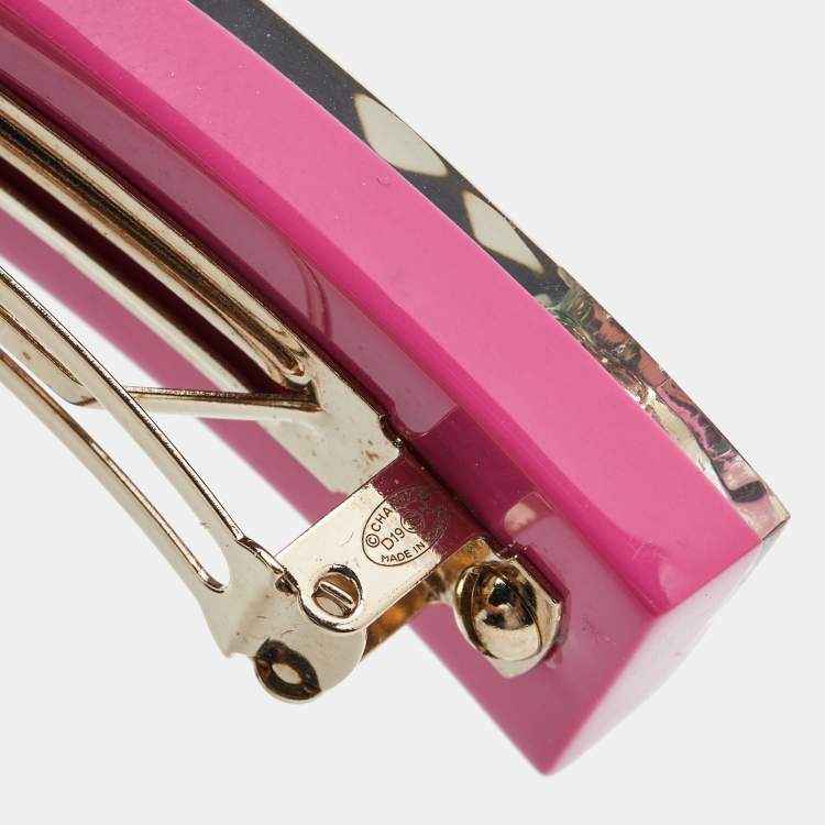 Pre Owned Chanel Pink CC Multicolor Motif Hair Clip Barrette