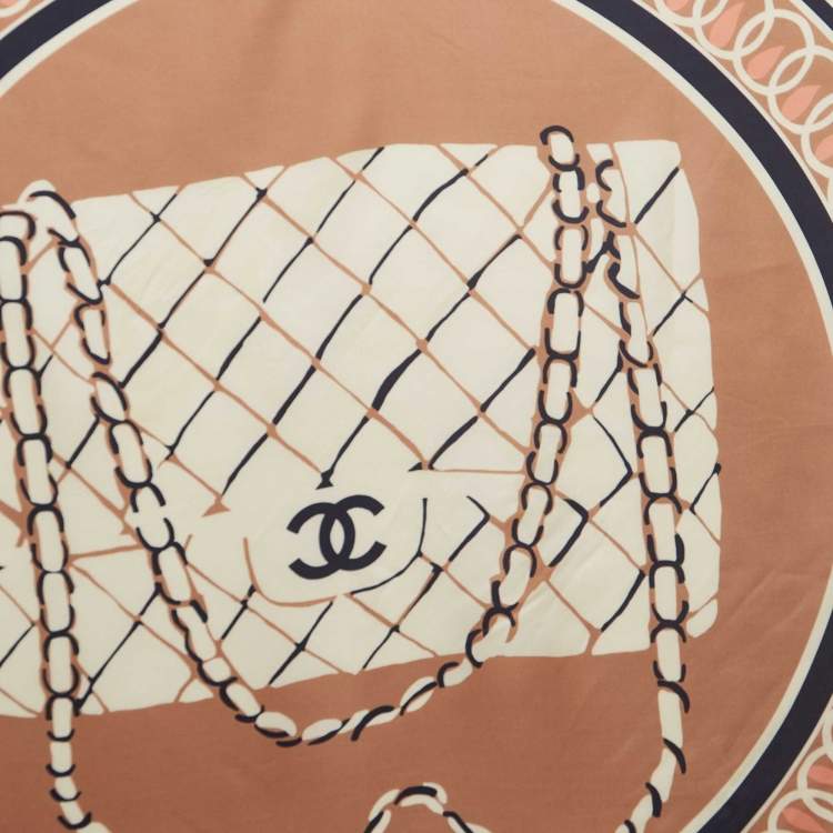 Pre Owned Chanel Cream CC Bag Print Silk square Scarf