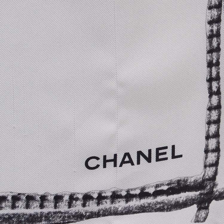 Pre Owned Chanel White Camellia Flower Print Silk Square Scarf