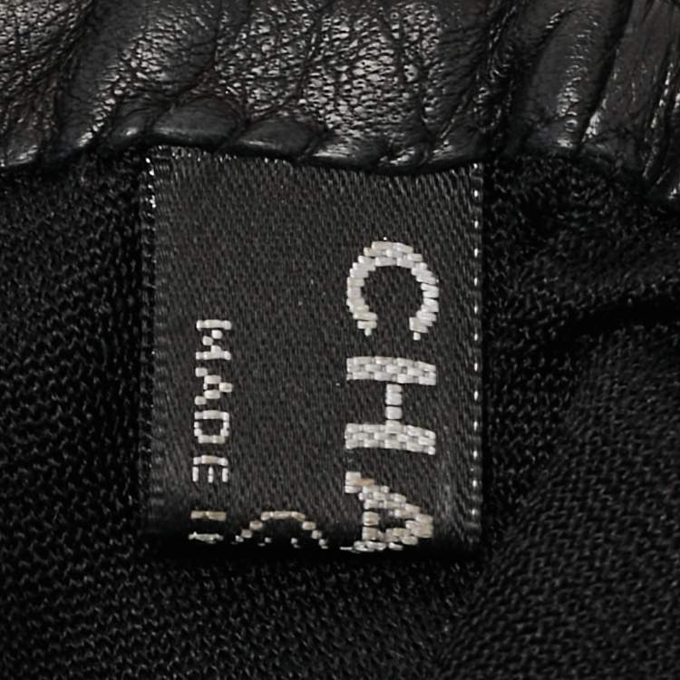 Pre Owned Chanel Black Leather Chain CC Gloves Size 8.5